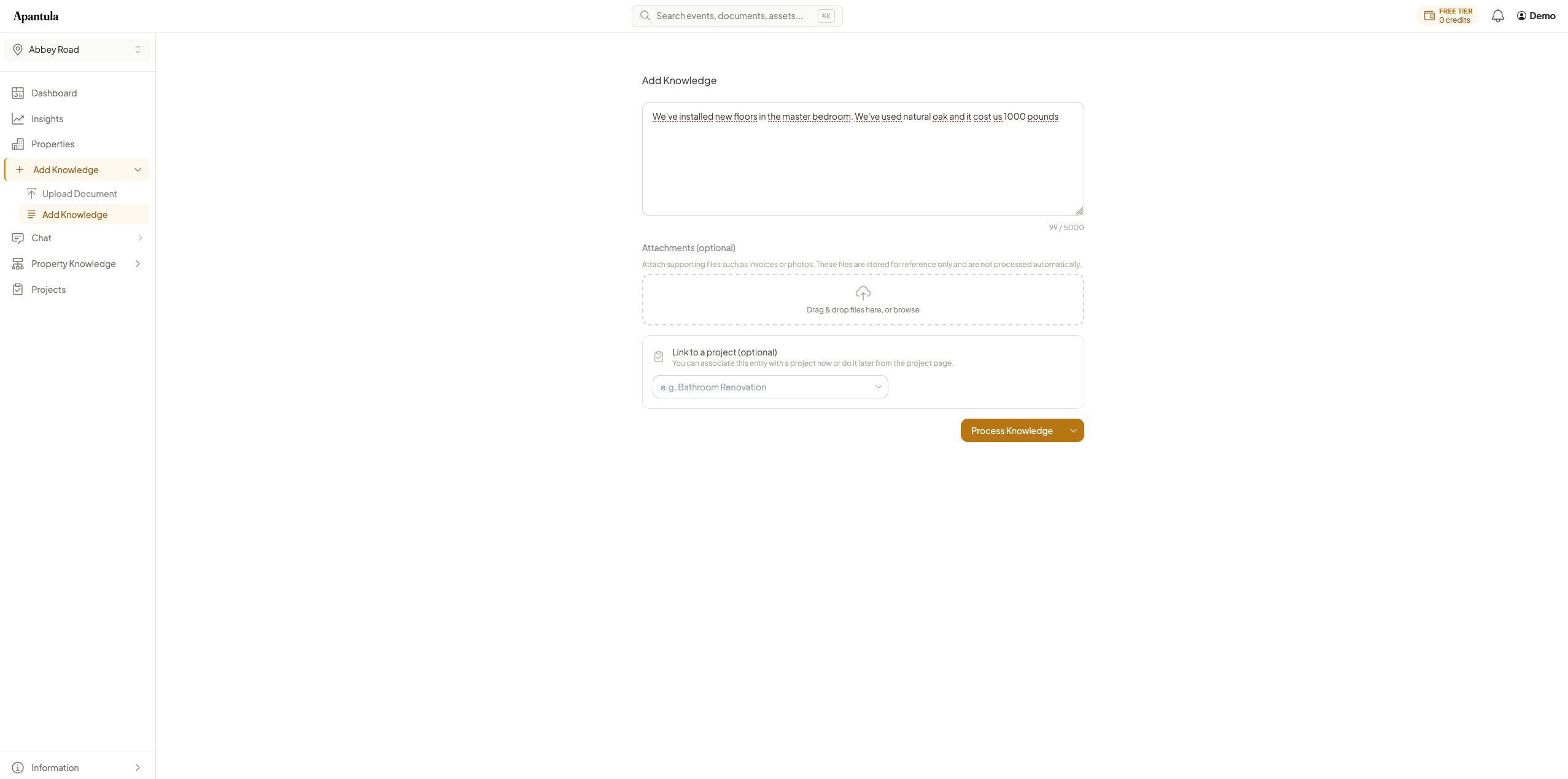 Knowledge entry form